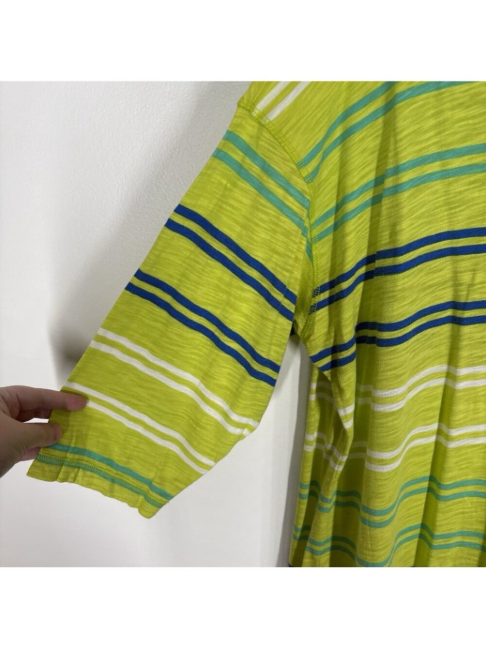 T By Talbots Women 2X Green Striped Cotton Blend 3/4 Sleeves Cross Back Top - Picture 6 of 11